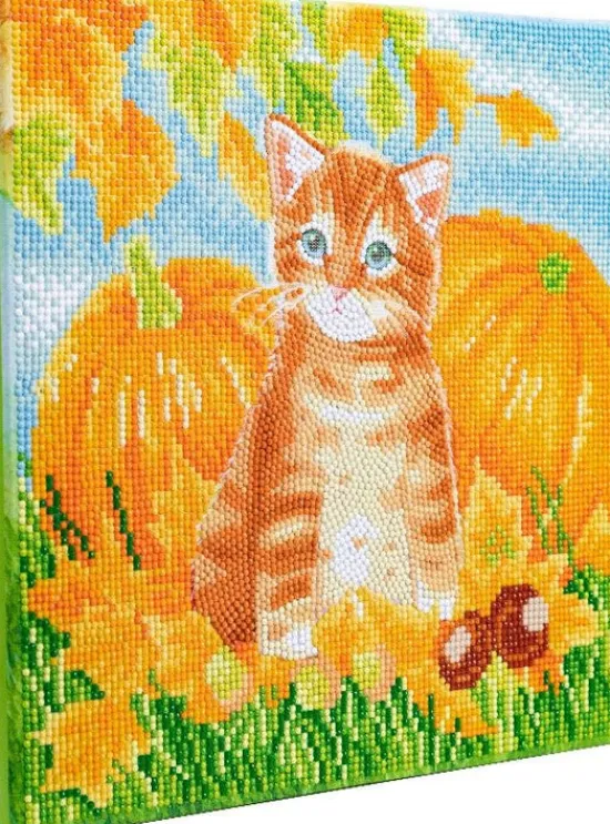 Craft Buddy "Autumn Cat" Crystal Art Canvas Kit 30x30cm New