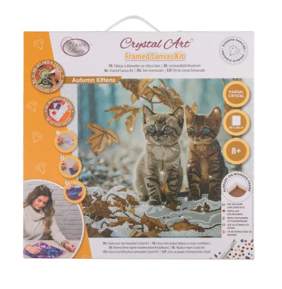 Craft Buddy "Autumn Kittens" Crystal Art Canvas Kit 30x30cm Hot