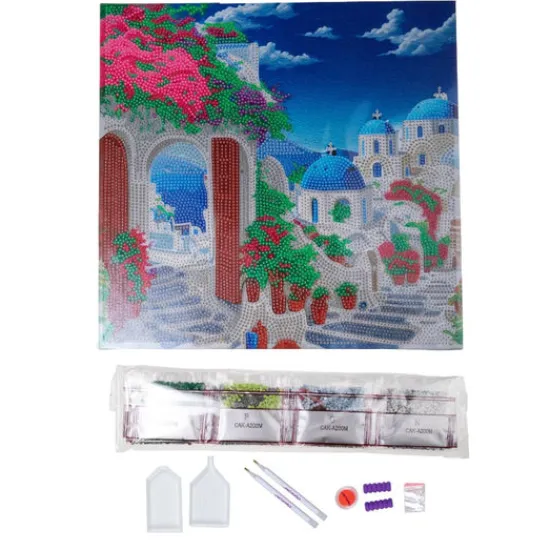 Craft Buddy "Blue House View" Crystal Art Canvas Kit 30x30cm New