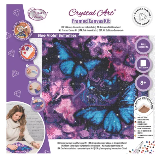 Craft Buddy "Blue Violet Butterflies" Crystal Art Canvas Kit 30x30cm Outlet