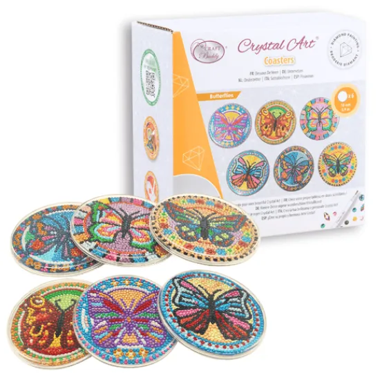 Craft Buddy 'Butterflies' Crystal Art Acrylic Coasters Set of 6 Fashion