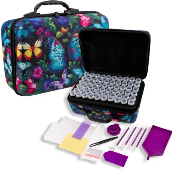 Craft Buddy Butterflies Crystal Art Storage Case - 120 Bottles New