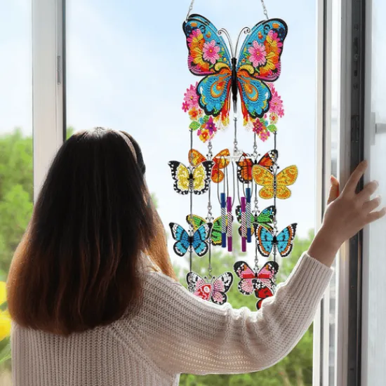 Craft Buddy "Butterfly Wind Chime" Crystal Art Wooden Hanging Decoration New