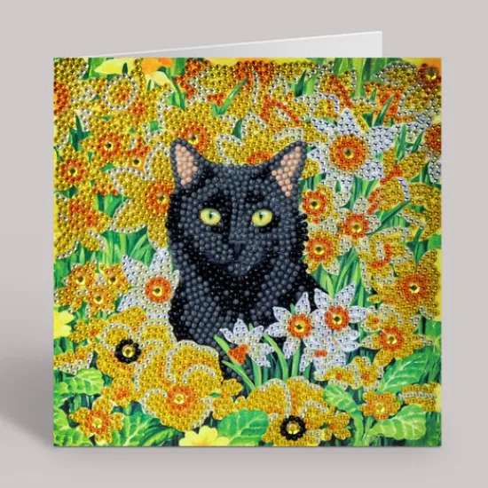 Craft Buddy "Cat Amongst the Flowers" Crystal Art Card 18x18cm Sale