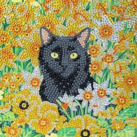 Craft Buddy "Cat Amongst the Flowers" Crystal Art Card 18x18cm Sale