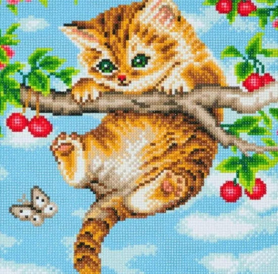 Craft Buddy "Cherry Kitten" Crystal Art Canvas Kit 30x30cm Best