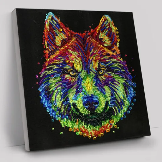 Craft Buddy "Colourful Wolf" Crystal Art Canvas Kit 30x30cm Sale