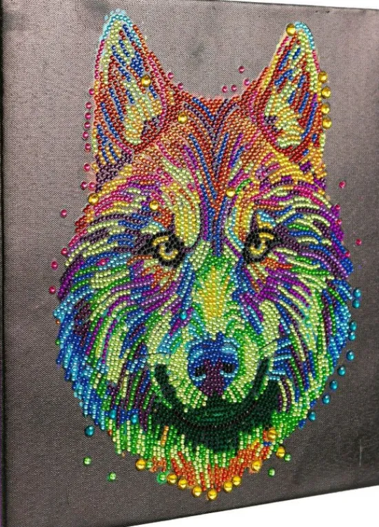 Craft Buddy "Colourful Wolf" Crystal Art Canvas Kit 30x30cm Sale