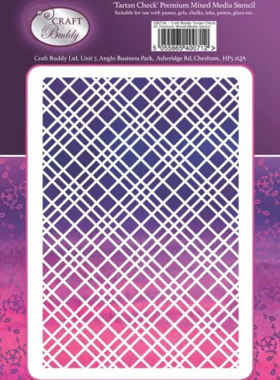 Craft Buddy Tartan Check Stencil A5 Premium Mixed Media Stencil Best