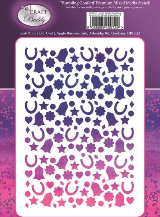 Craft Buddy Tumbling Confetti A5 Premium Mixed Media Stencil Outlet
