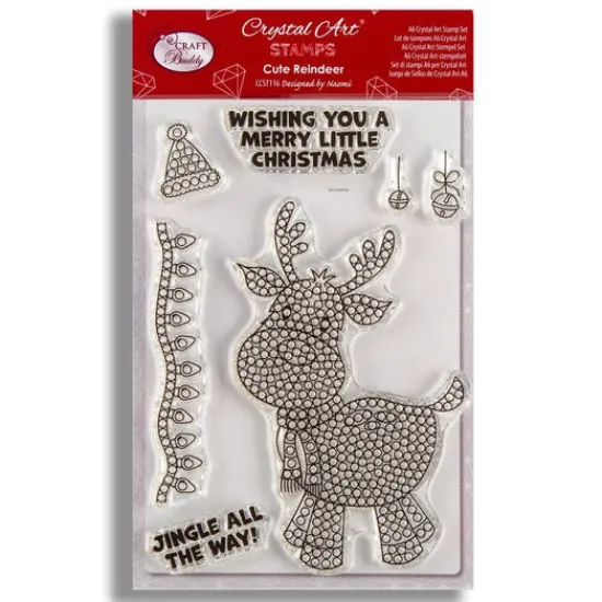 Craft Buddy "Cute Reindeer" Crystal Art A6 Stamp Set New