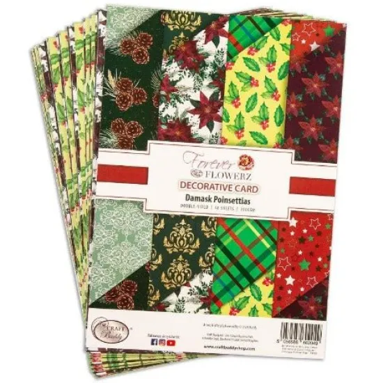 Craft Buddy "Damask Poinsettias" Forever Flowerz Double Sided Patterned Card (300gsm) Online