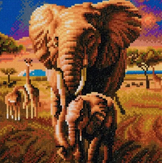 Craft Buddy "Elephant of Savannah" Crystal Art Canvas Kit 30x30cm Clearance