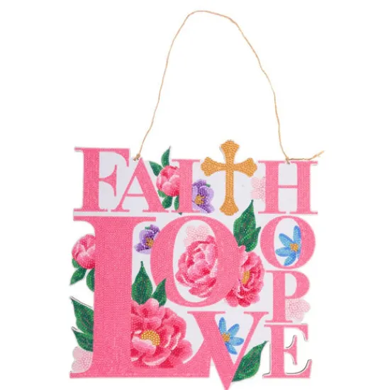Craft Buddy "Faith, Love, Hope" Crystal Art Wooden Hanging Decoration New