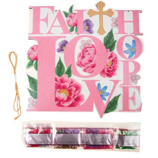 Craft Buddy "Faith, Love, Hope" Crystal Art Wooden Hanging Decoration New