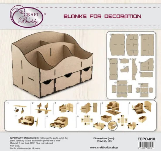 Craft Buddy FDPO-018: 8 Compartment MDF Organiser Caddy New