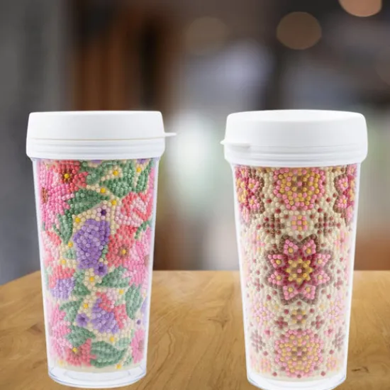 Craft Buddy "Floral and Mandala" Crystal Art Cold Drink Tumblers x2 Hot