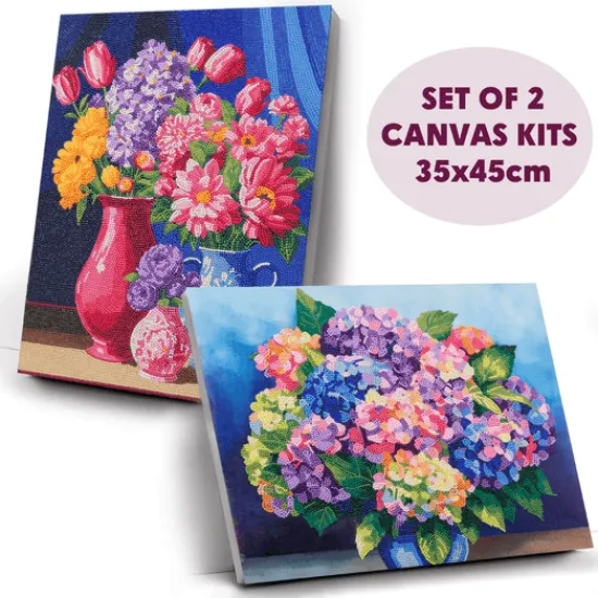 Craft Buddy "Floral Set" Crystal Art Canvas Kit 35cmx45cm Set of 2 Outlet
