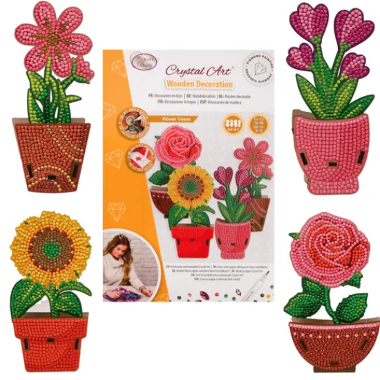 Craft Buddy "Floral Vases" Crystal Art Wooden Decoration Kit - Set of 4 Outlet