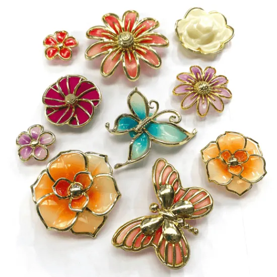 Craft Buddy "Flowers" Enamel Look Embellishments Set of 10 Discount