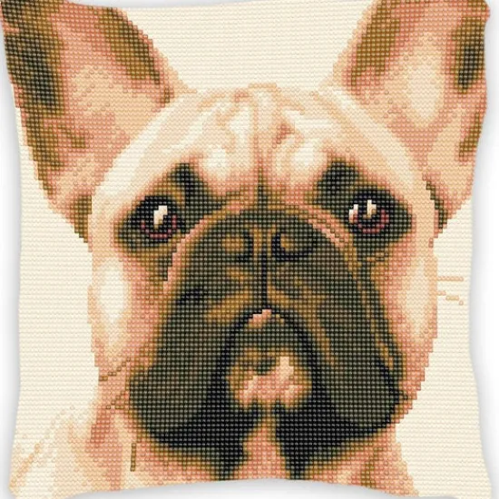Craft Buddy "French Bull Dog Face" Crystal Art 30x30cm Cushion Kit Clearance