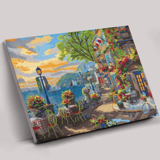 Craft Buddy "French Riviera Café" Crystal Art Canvas by Thomas Kinkade 40x50cm New