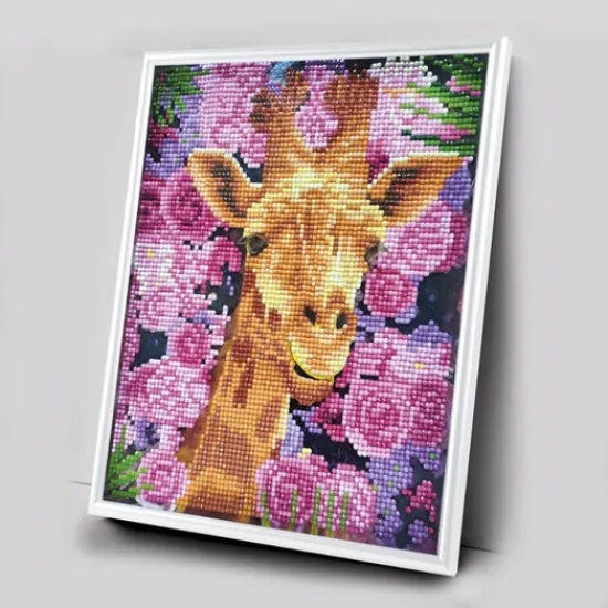 Craft Buddy "Giraffe & Flowers" Crystal Art Framed Kit 21x25cm Clearance