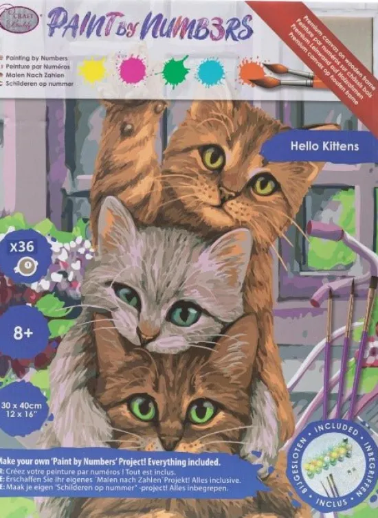 Craft Buddy "Hello Kittens" Paint by Numb3rs 30x40cm Framed Kit Fashion