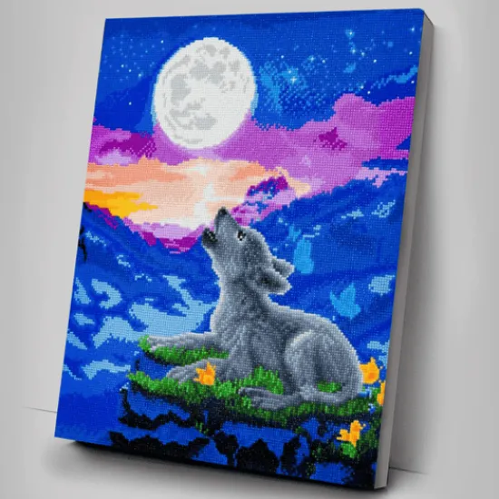 Craft Buddy "Howling Wolf Cub" Crystal Art Canvas Kit 40x50cm Sale