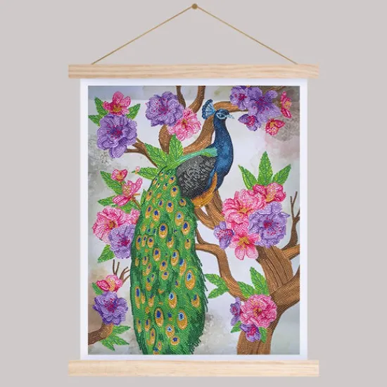 Craft Buddy "Peacock Peony" Crystal Art Scroll Kit 35x45cm Clearance