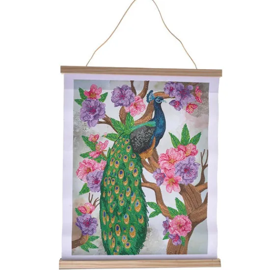 Craft Buddy "Peacock Peony" Crystal Art Scroll Kit 35x45cm Clearance