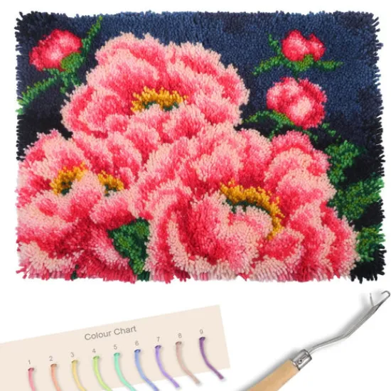 Craft Buddy "Pink Peony" Latch Hook Rug Kit 48*64cm Sale