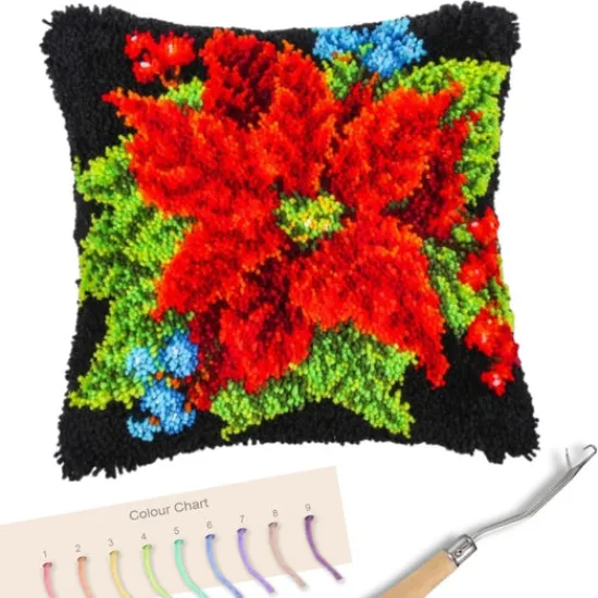 Craft Buddy "Poinsettia" Latch Hook Cushion Kit 45cm New