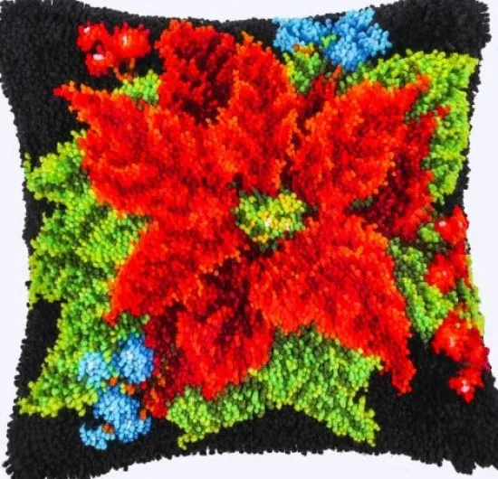 Craft Buddy "Poinsettia" Latch Hook Cushion Kit 45cm New
