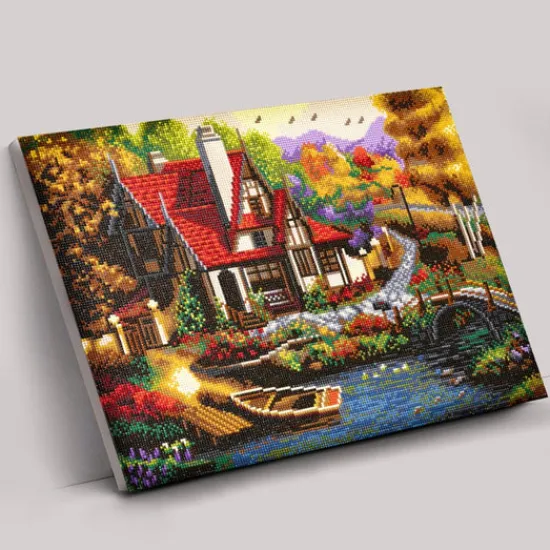 Craft Buddy "Riverside Cottage" Crystal Art Canvas Kit 40x50 cm Clearance