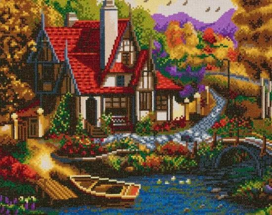 Craft Buddy "Riverside Cottage" Crystal Art Canvas Kit 40x50 cm Clearance