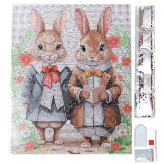 Craft Buddy Victorian Bunnies Crystal Art Canvas Kit 40x50cm New